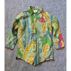 FARM Rio Green Multicolor Tropical Print Button-Up Jumpsuit